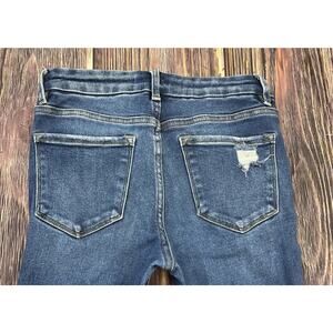 💋 Bridge by GLY High Rise Flare Jeans Womens 25 Blue Distressed Fringe Hem